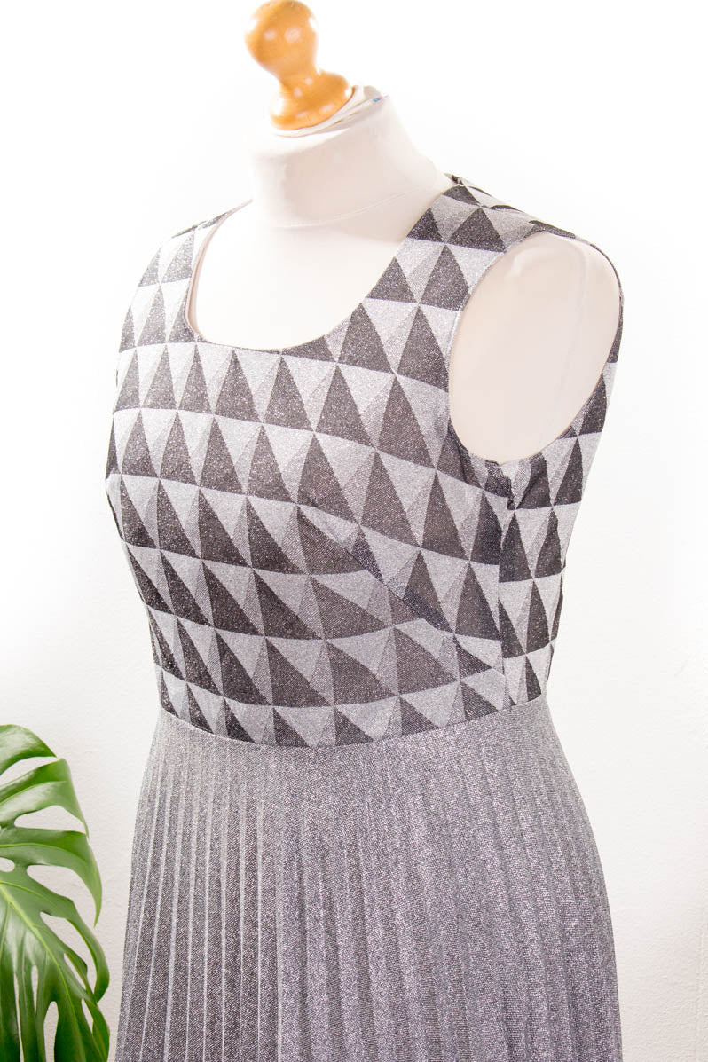 Glitzer Abendkleid silber Plissee
