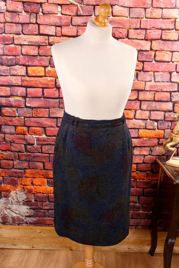 Winterrock blau Blumen 80er 90er blau bunt Frau L 44-46 M 40-42 Rockabilly Sekretärin Special vintageberlin.de