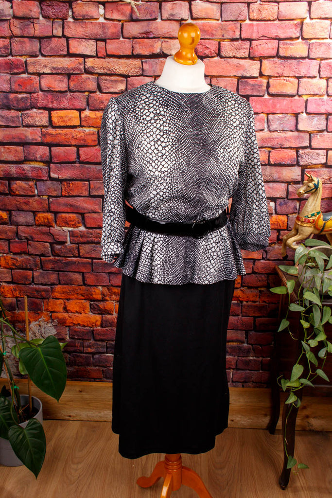 80er Powerdress schwarz-weiß 80er Abendmode Disco Frau M 40-42 real-80er Rockabilly schwarz Special vintageberlin.de