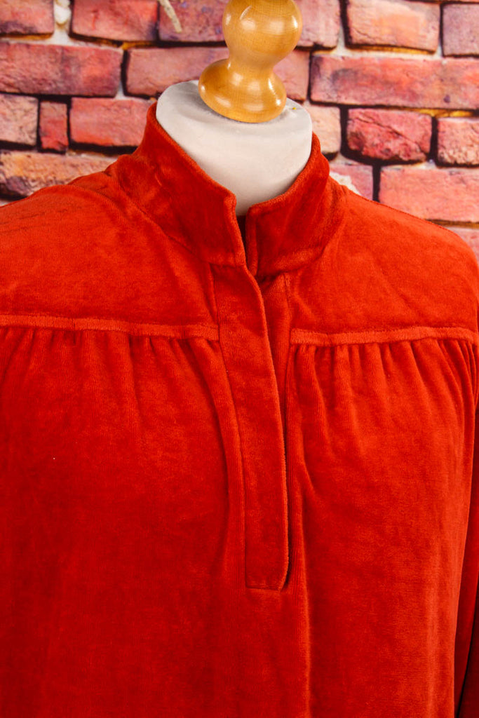 Samt Tunika Langpulli Rostrot 80er Boho braun Frau L 44-46 rot vintageberlin.de