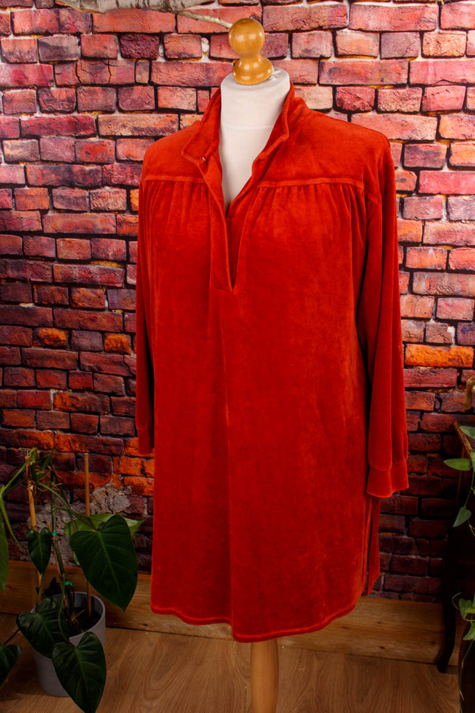 Samt Tunika Langpulli Rostrot 80er Boho braun Frau L 44-46 rot vintageberlin.de