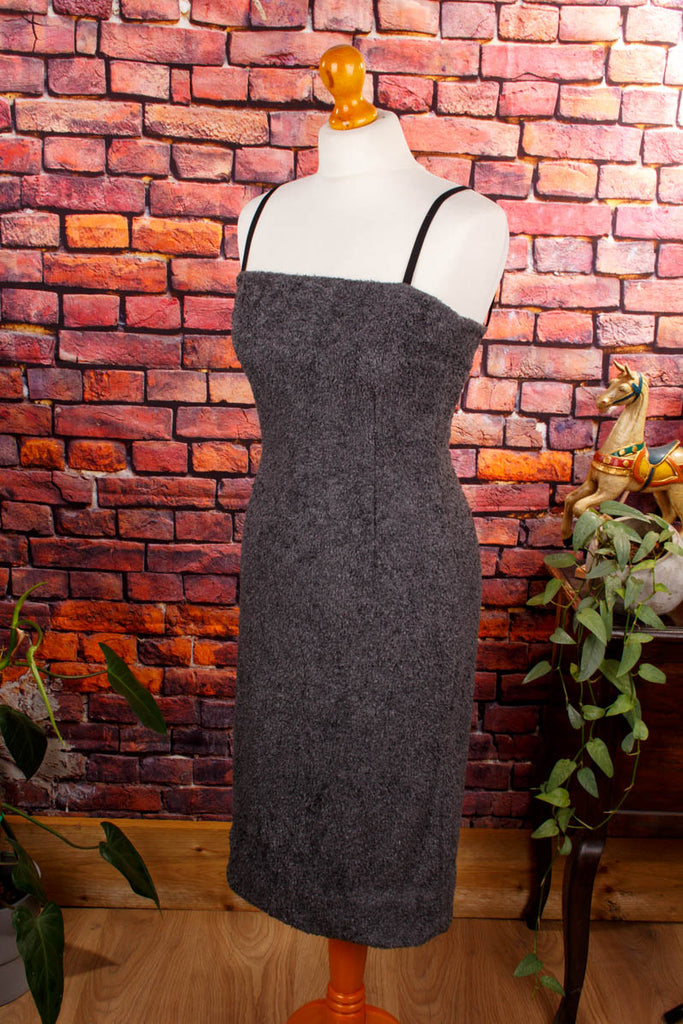 D&G Stretchkleid grau Frottee 90er Abendmode Designer Frau grau S 36-38 Special vintageberlin.de
