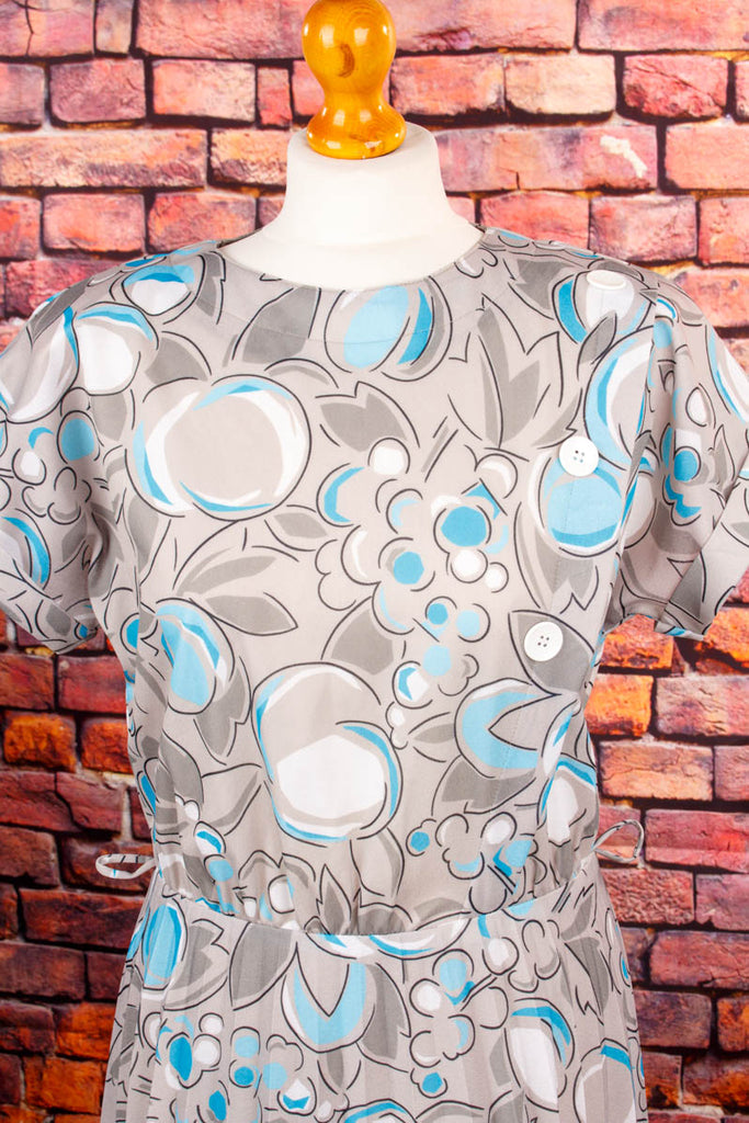 Vintage Sommerkleid türkis Falten 70er 80er Frau grau Rockabilly S 36-38 Sekretärin türkis vintageberlin.de