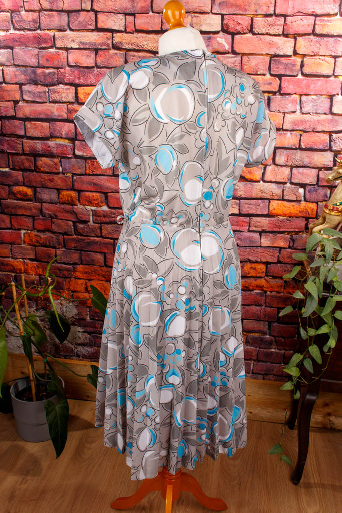 Vintage Sommerkleid türkis Falten 70er 80er Frau grau Rockabilly S 36-38 Sekretärin türkis vintageberlin.de