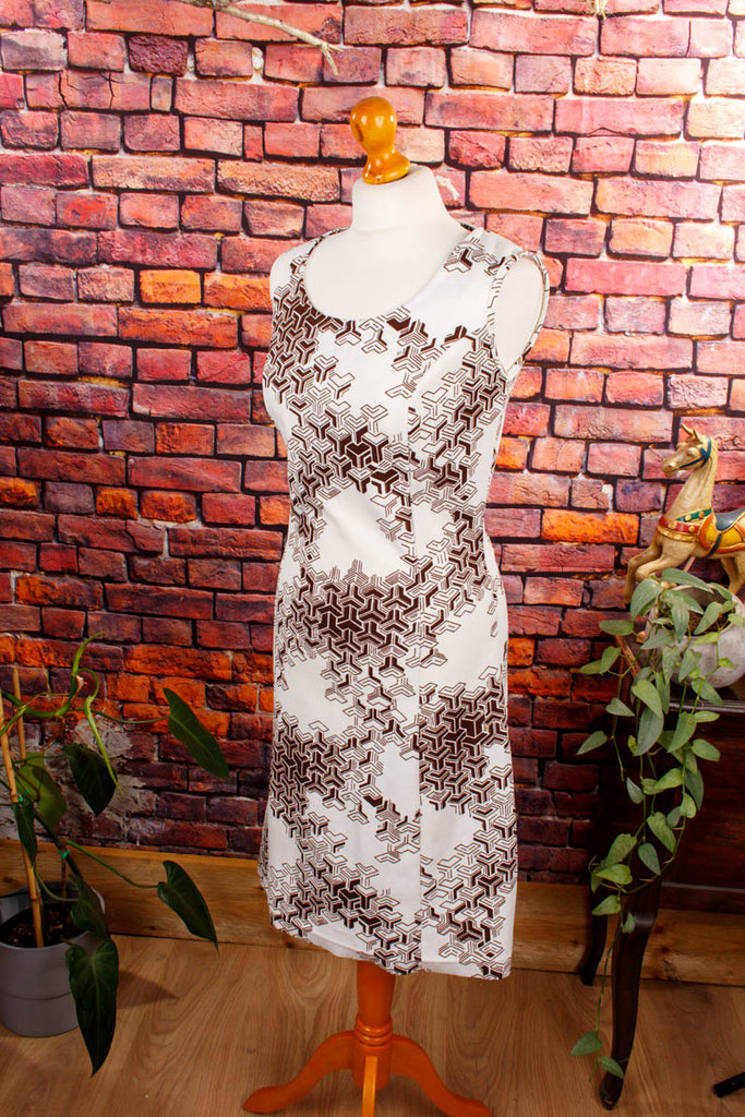 60er Etuikleid braun-weiß Default Title 60er braun Disco Frau Mod real-disco Rockabilly S 36-38 Schlager Sekretärin Special weiß vintageberlin.de