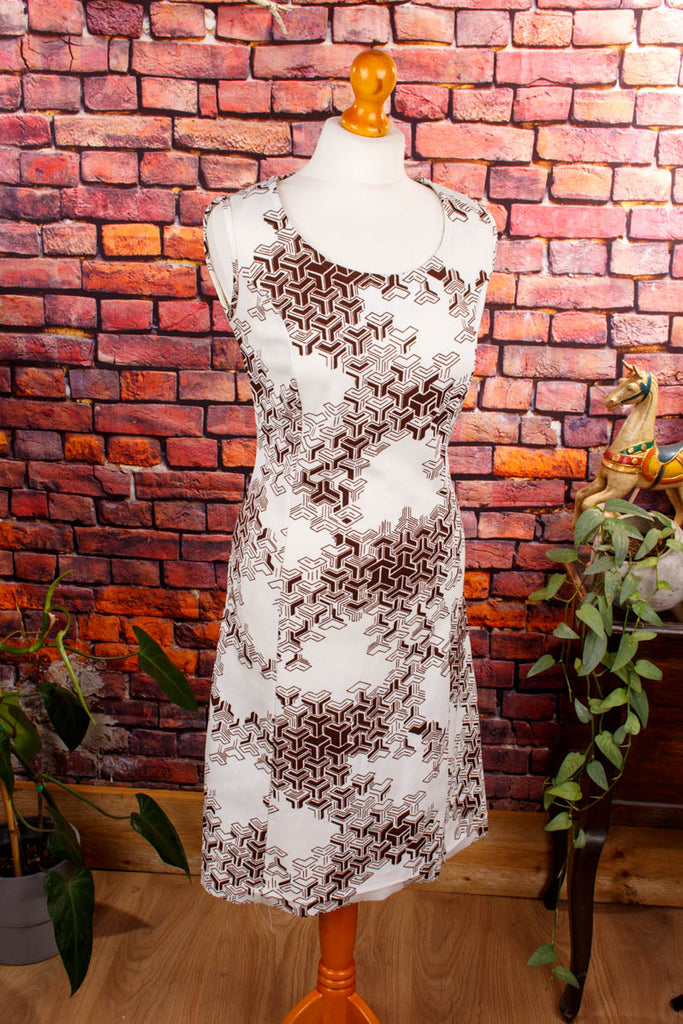 60er Etuikleid braun-weiß 60er braun Disco Frau Mod real-disco Rockabilly S 36-38 Schlager Sekretärin Special weiß vintageberlin.de