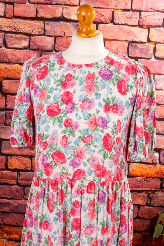 Boho Maxikleid Blumenmuster Boho bunt Frau Hippie M 40-42 rosa S 36-38 vintageberlin.de