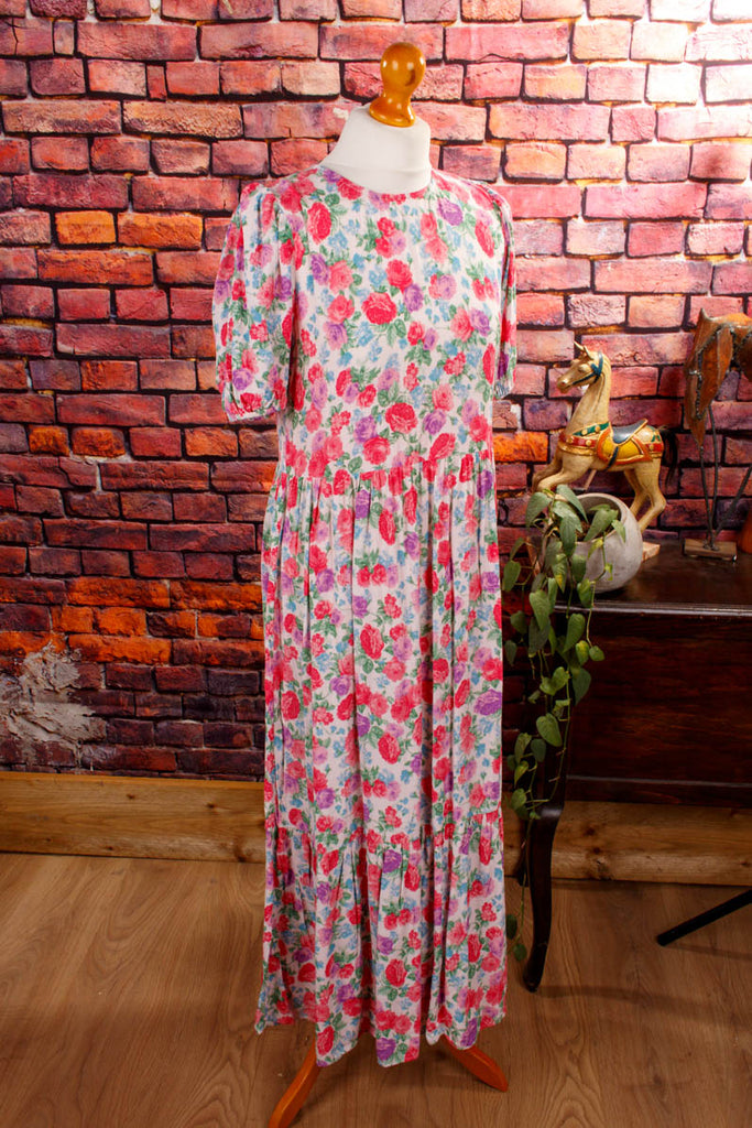 Boho Maxikleid Blumenmuster Boho bunt Frau Hippie M 40-42 rosa S 36-38 vintageberlin.de