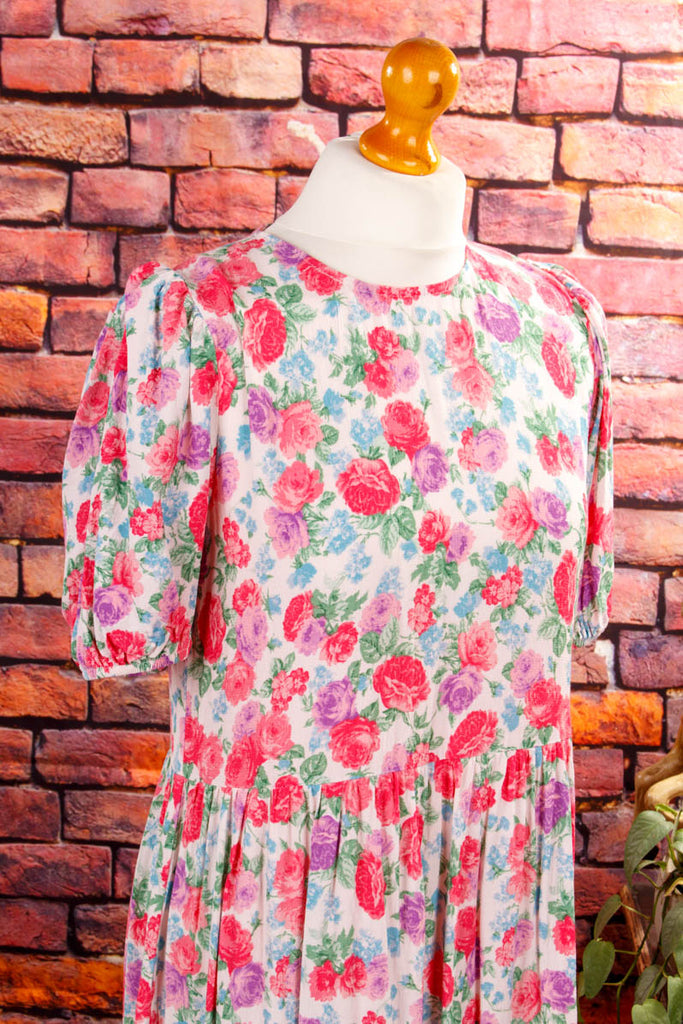 Boho Maxikleid Blumenmuster Boho bunt Frau Hippie M 40-42 rosa S 36-38 vintageberlin.de