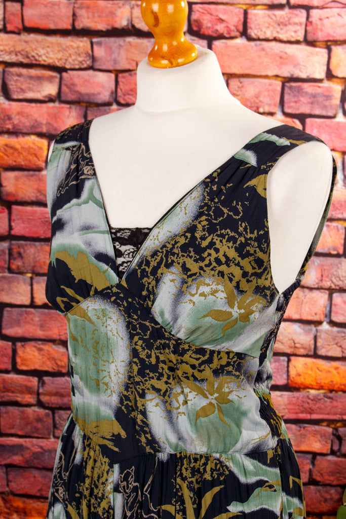 Vintage Sommerkleid Dschungelmuster 90er Boho Frau grau grün M 40-42 vintageberlin.de