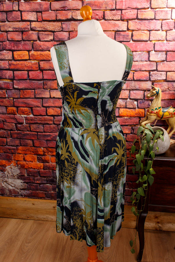 Vintage Sommerkleid Dschungelmuster 90er Boho Frau grau grün M 40-42 vintageberlin.de