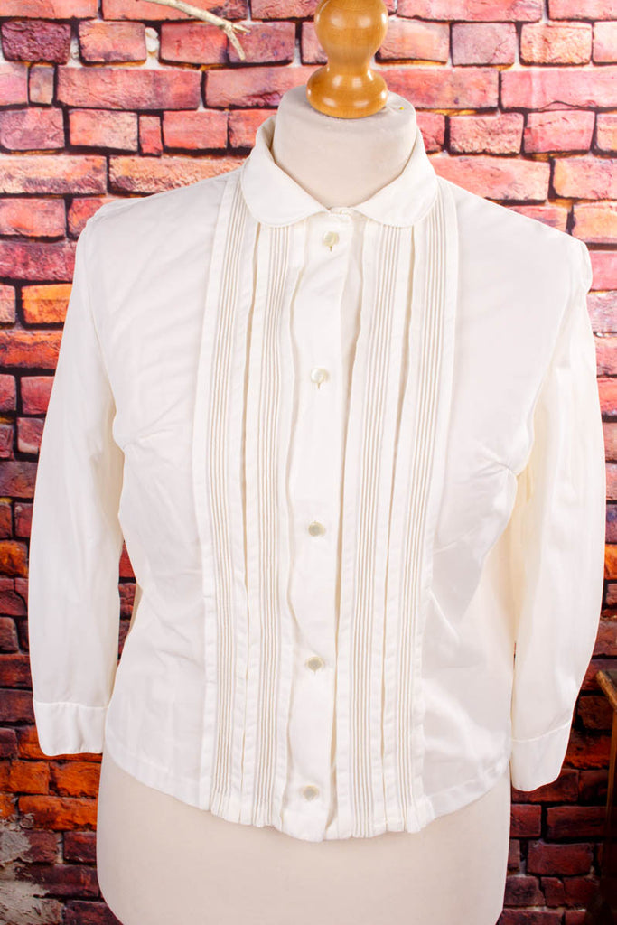 Nylon Bluse weiß Rüschen Default Title 60er Frau L 44-46 M 40-42 Rockabilly weiß vintageberlin.de
