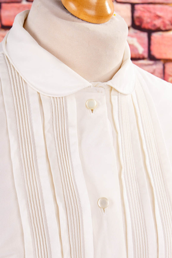 Nylon Bluse weiß Rüschen 60er Frau L 44-46 M 40-42 Rockabilly weiß vintageberlin.de