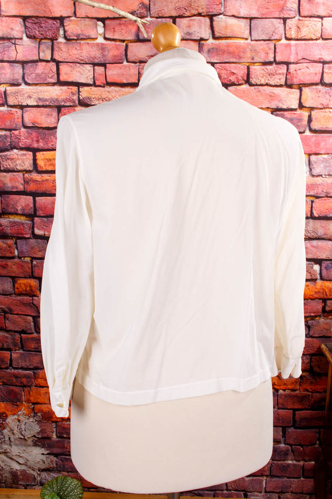 Nylon Bluse weiß Rüschen 60er Frau L 44-46 M 40-42 Rockabilly weiß vintageberlin.de