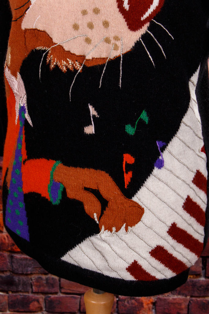 Strickpulli Wolf am Klavier 90er bunt Frau M 40-42 S 36-38 Special vintageberlin.de