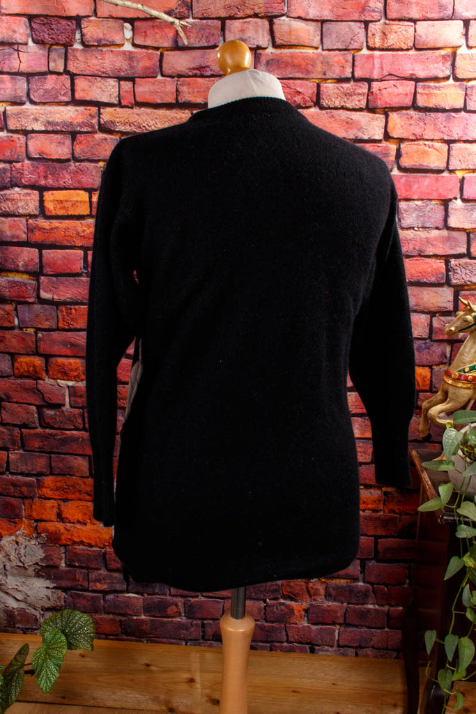 Strickpulli Wolf am Klavier 90er bunt Frau M 40-42 S 36-38 Special vintageberlin.de