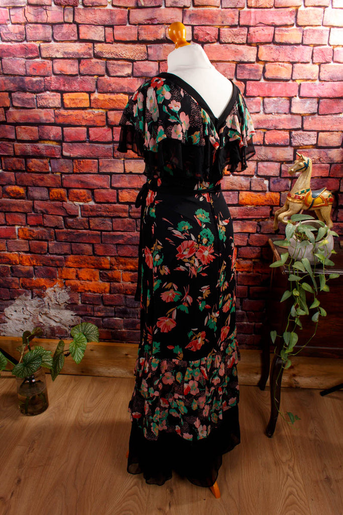 Hippie Maxikleid schwarz bunt 70er Abendmode Boho bunt Frau Hippie real-boho S 36-38 Schlager schwarz Special vintageberlin.de