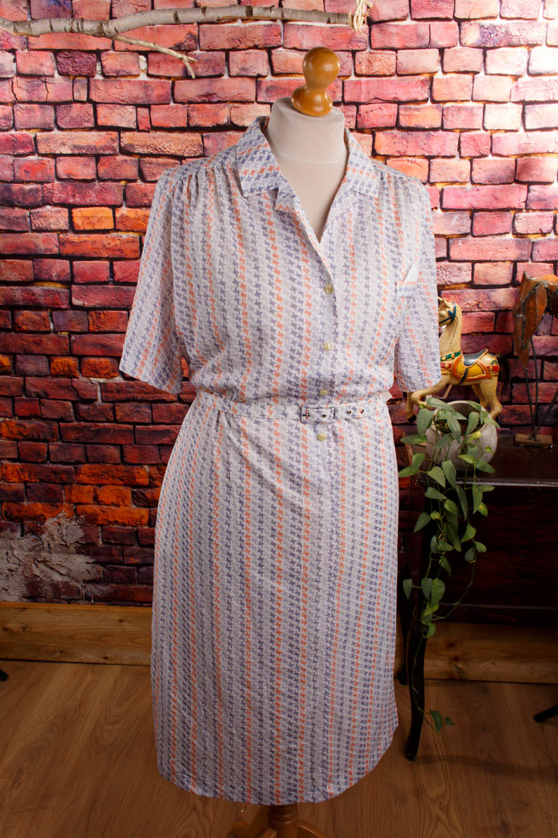 70s Schlagerkleid weiß bunt