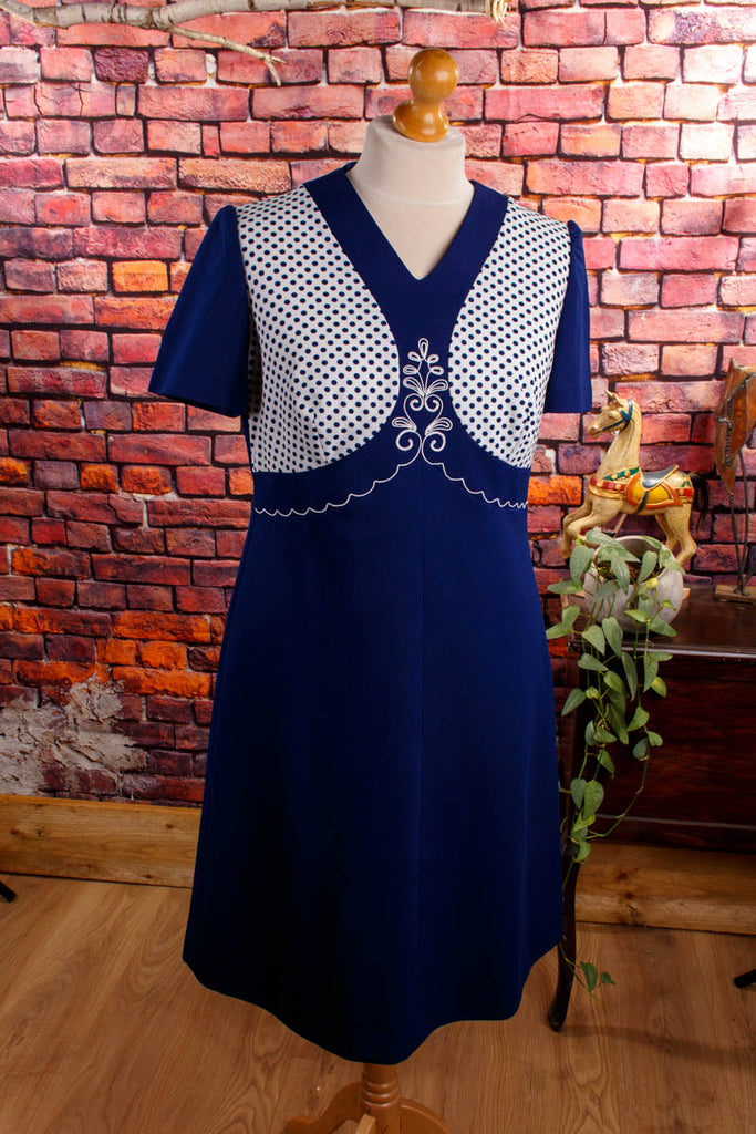 70s Kleid blau Punkte Default Title 70er blau Disco Frau L 44-46 real-disco real-rockabilly Rockabilly Schlager vintageberlin.de