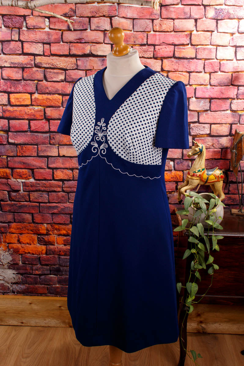 70s Kleid blau Punkte