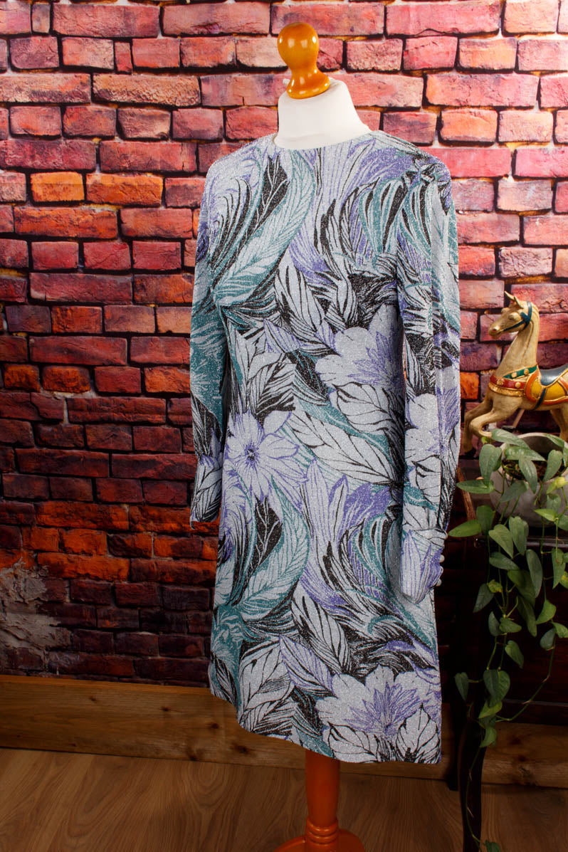 70s Abendkleid silber Glitzer
