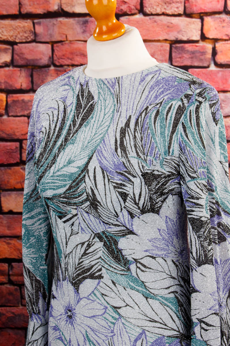 70s Abendkleid silber Glitzer