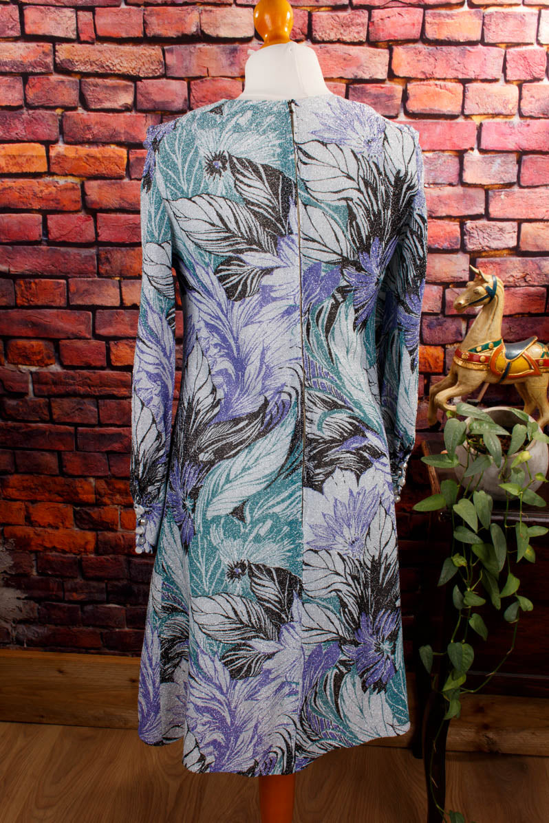 70s Abendkleid silber Glitzer