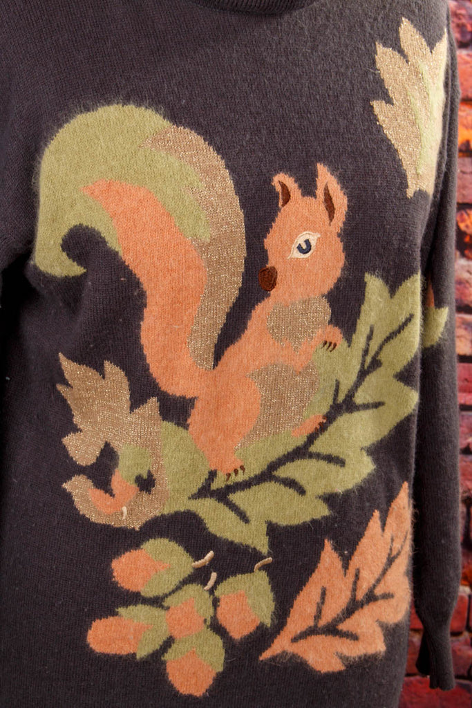 Winterpulli Eichhorn Wollmix 90er Boho bunt Frau grau L 44-46 M 40-42 Special vintageberlin.de