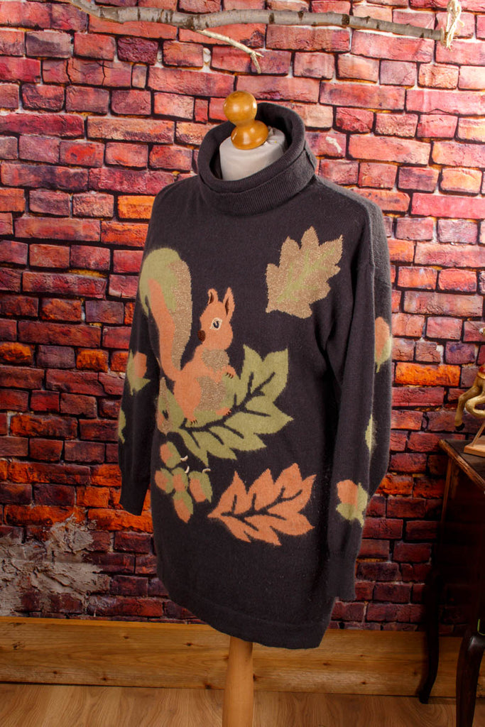 Winterpulli Eichhorn Wollmix 90er Boho bunt Frau grau L 44-46 M 40-42 Special vintageberlin.de