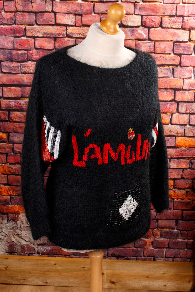 Mohair Pulli l´amour schwarz Pailletten Default Title 80er Boho Disco Frau L 44-46 M 40-42 schwarz Special vintageberlin.de