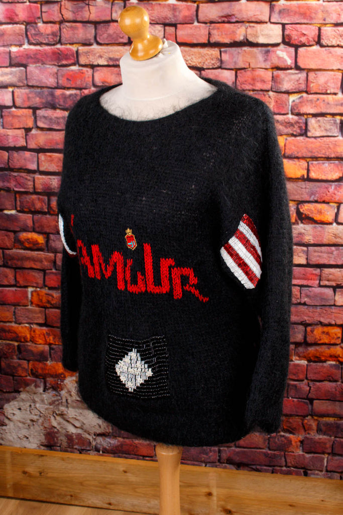 Mohair Pulli l´amour schwarz Pailletten 80er Boho Disco Frau L 44-46 M 40-42 schwarz Special vintageberlin.de
