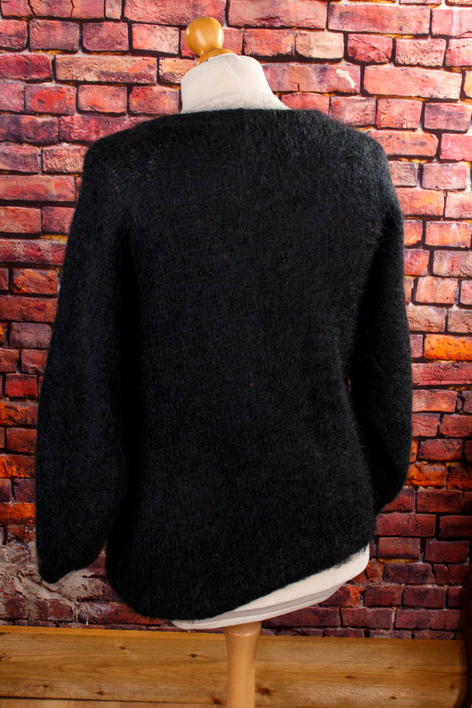 Mohair Pulli l´amour schwarz Pailletten 80er Boho Disco Frau L 44-46 M 40-42 schwarz Special vintageberlin.de