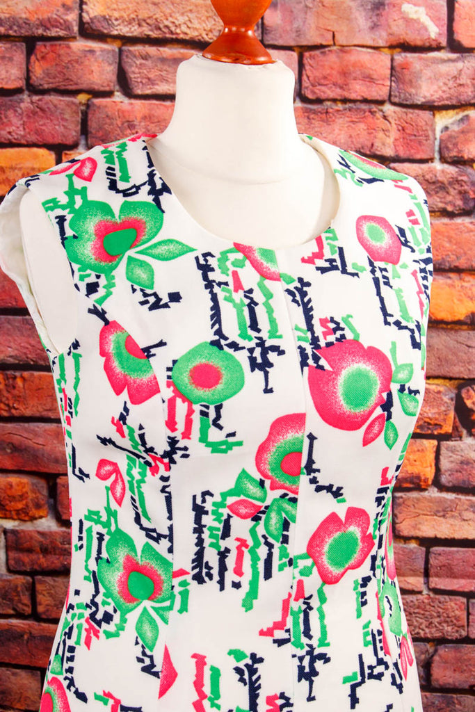 60s Disco Kleid bunt Muster 60er 70er bunt Disco Frau M 40-42 real-disco real-rockabilly Rockabilly Schlager Special weiß vintageberlin.de