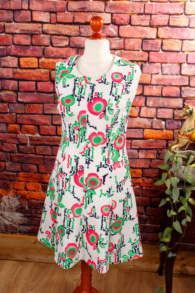 60s Disco Kleid bunt Muster 60er 70er bunt Disco Frau M 40-42 real-disco real-rockabilly Rockabilly Schlager Special weiß vintageberlin.de