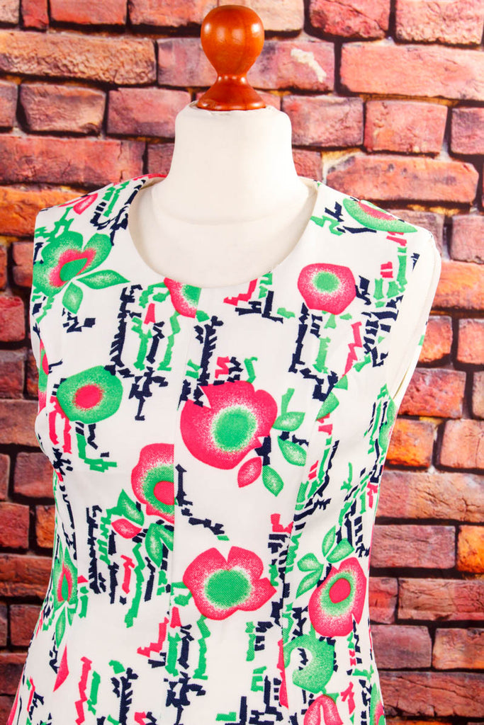 60s Disco Kleid bunt Muster 60er 70er bunt Disco Frau M 40-42 real-disco real-rockabilly Rockabilly Schlager Special weiß vintageberlin.de