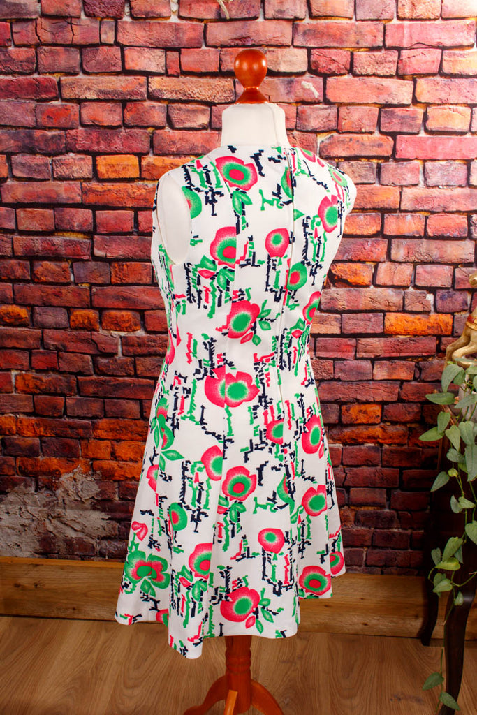 60s Disco Kleid bunt Muster 60er 70er bunt Disco Frau M 40-42 real-disco real-rockabilly Rockabilly Schlager Special weiß vintageberlin.de