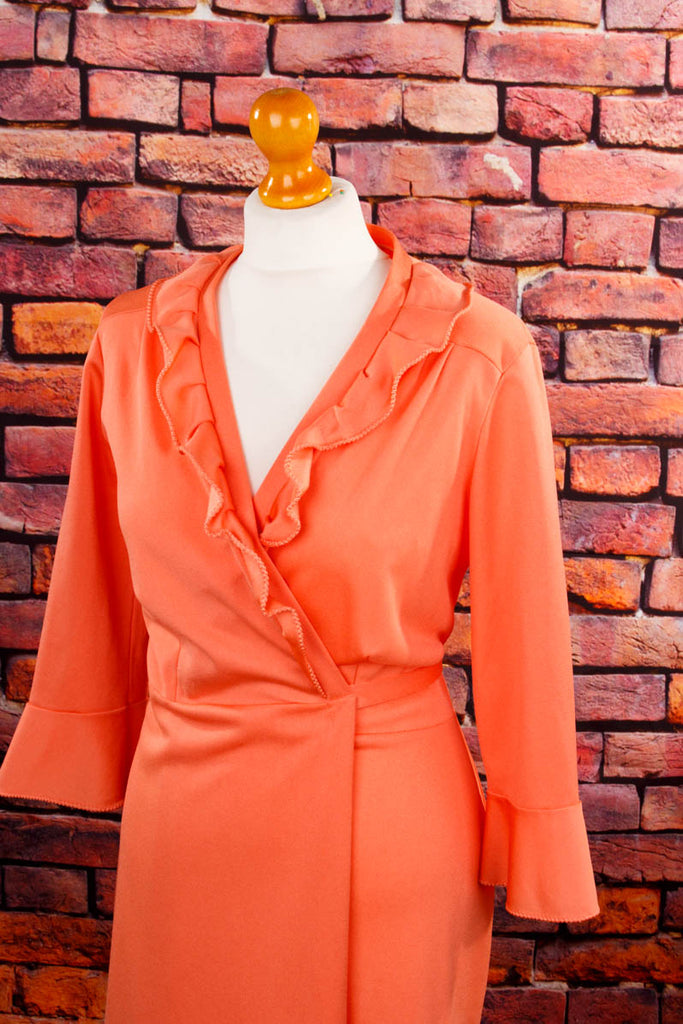 Vintage Morgenmantel Hauskleid Lachs 70er Boho Frau M 40-42 orange real-boho real-disco real-rockabilly Rockabilly rosa S 36-38 Schlager Special vintageberlin.de