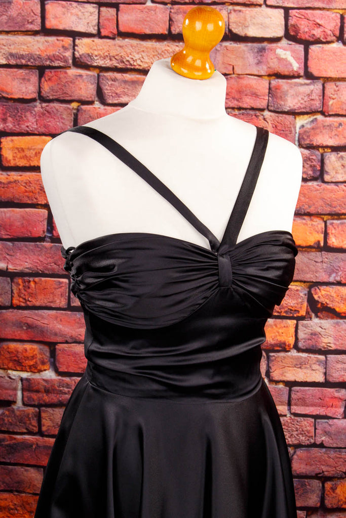 Vintage Tanzkleid schwarz Satin 70er 80er 90er Abendmode Disco Frau Gothic Petticoat real-80er real-rockabilly Rockabilly S 36-38 schwarz Special XS 32-34 vintageberlin.de