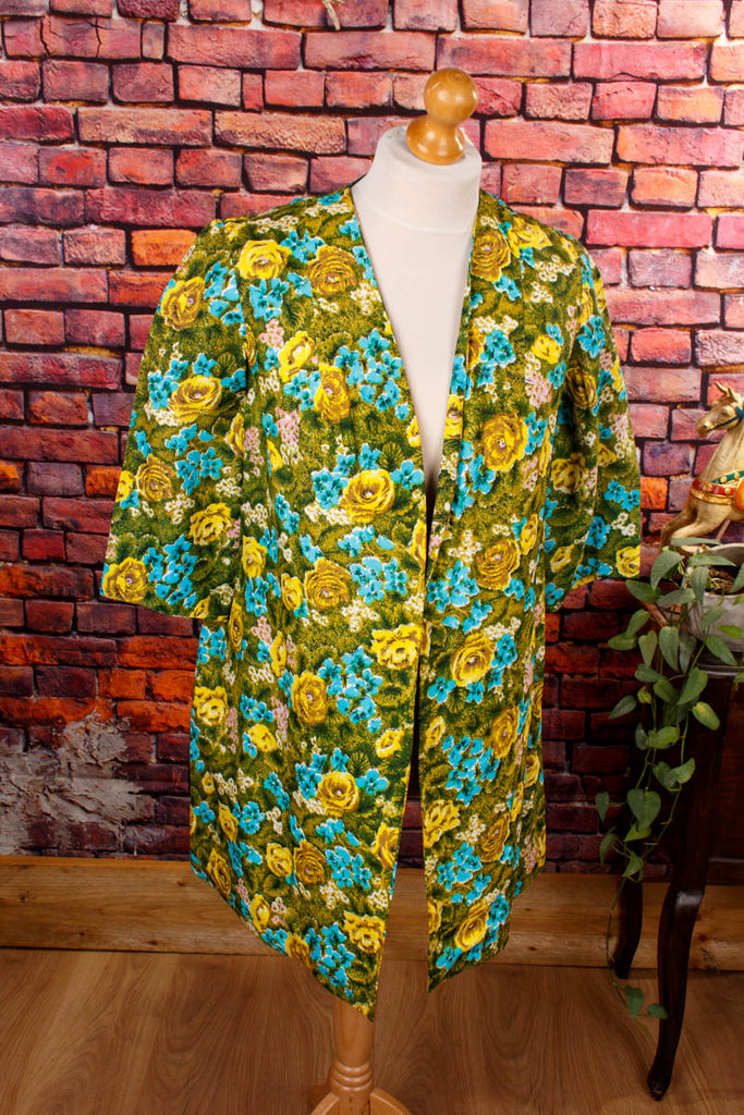60s Jacke Überwurf Blumenmuster Default Title 50er 60er 70er blau bunt DDR Disco Frau gelb grün L 44-46 M 40-42 real-disco real-rockabilly Rockabilly Special vintageberlin.de