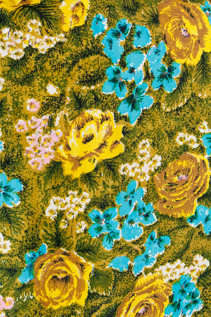 60s Jacke Überwurf Blumenmuster 50er 60er 70er blau bunt DDR Disco Frau gelb grün L 44-46 M 40-42 real-disco real-rockabilly Rockabilly Special vintageberlin.de