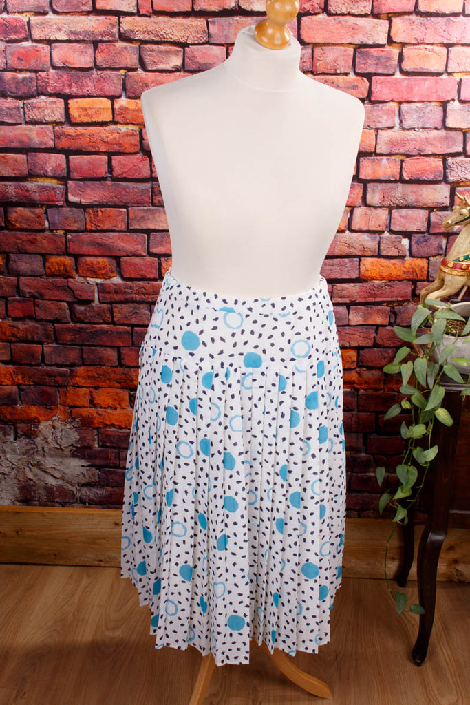 Faltenrock blau weiß Tupfen 70er blau Disco Frau M 40-42 Schlager türkis weiß vintageberlin.de