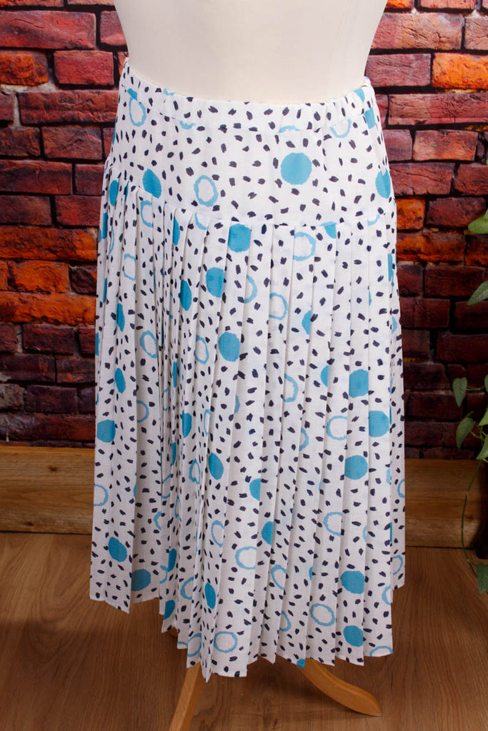 Faltenrock blau weiß Tupfen 70er blau Disco Frau M 40-42 Schlager türkis weiß vintageberlin.de