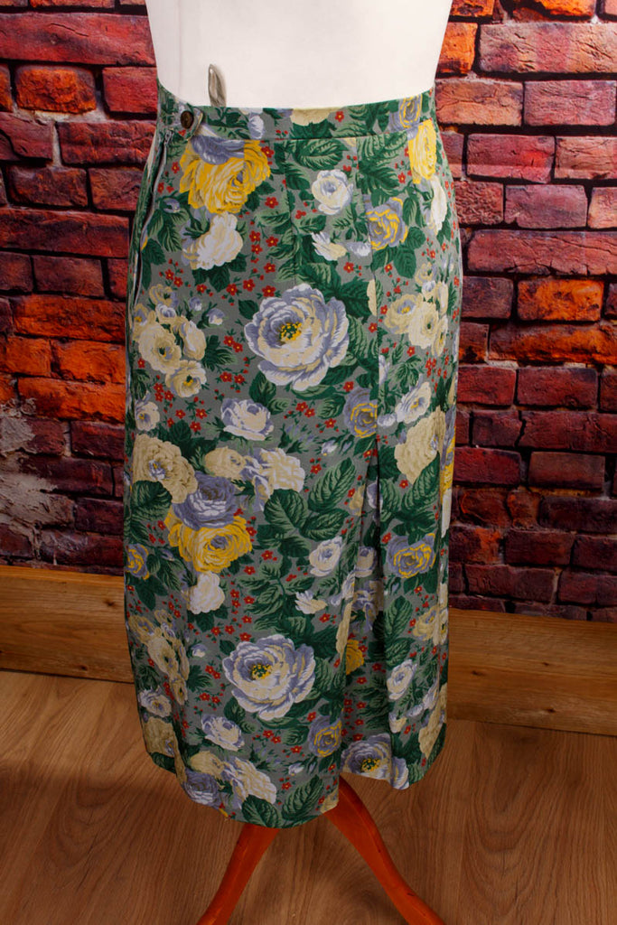 Vintage Seidenrock Blumenmuster 60er 70er Boho bunt Frau Rockabilly S 36-38 Sekretärin Special vintageberlin.de