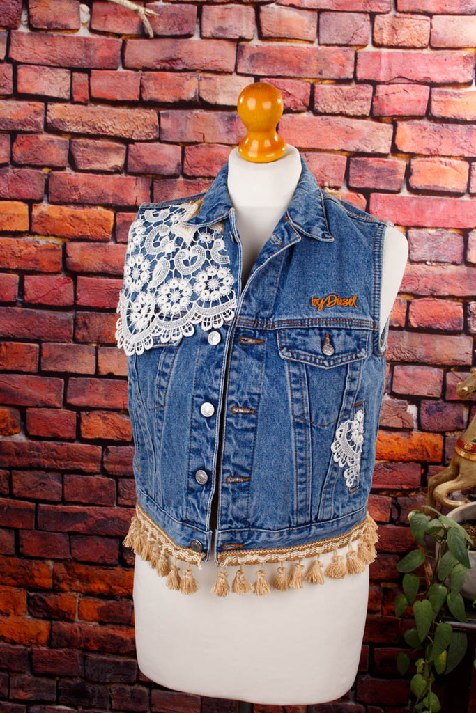 upcycled Denim Weste Default Title 90er blau Boho Designer Frau Hippie M 40-42 Rockabilly S 36-38 Special vintageberlin.de