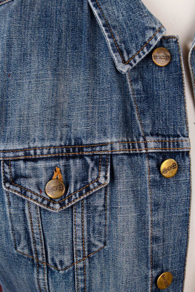 upcycled Denim Weste Klaviatur 90er blau Disco Frau M 40-42 Rockabilly Special vintageberlin.de