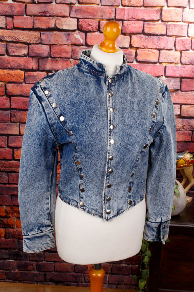 80s Jeans Jacke Stehkragen Default Title 80er blau Disco Frau real-80er real-rockabilly Rockabilly S 36-38 Special vintageberlin.de