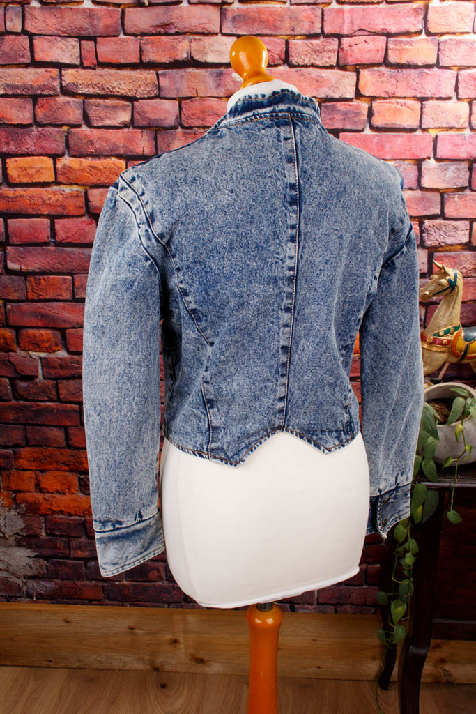 80s Jeans Jacke Stehkragen 80er blau Disco Frau real-80er real-rockabilly Rockabilly S 36-38 Special vintageberlin.de