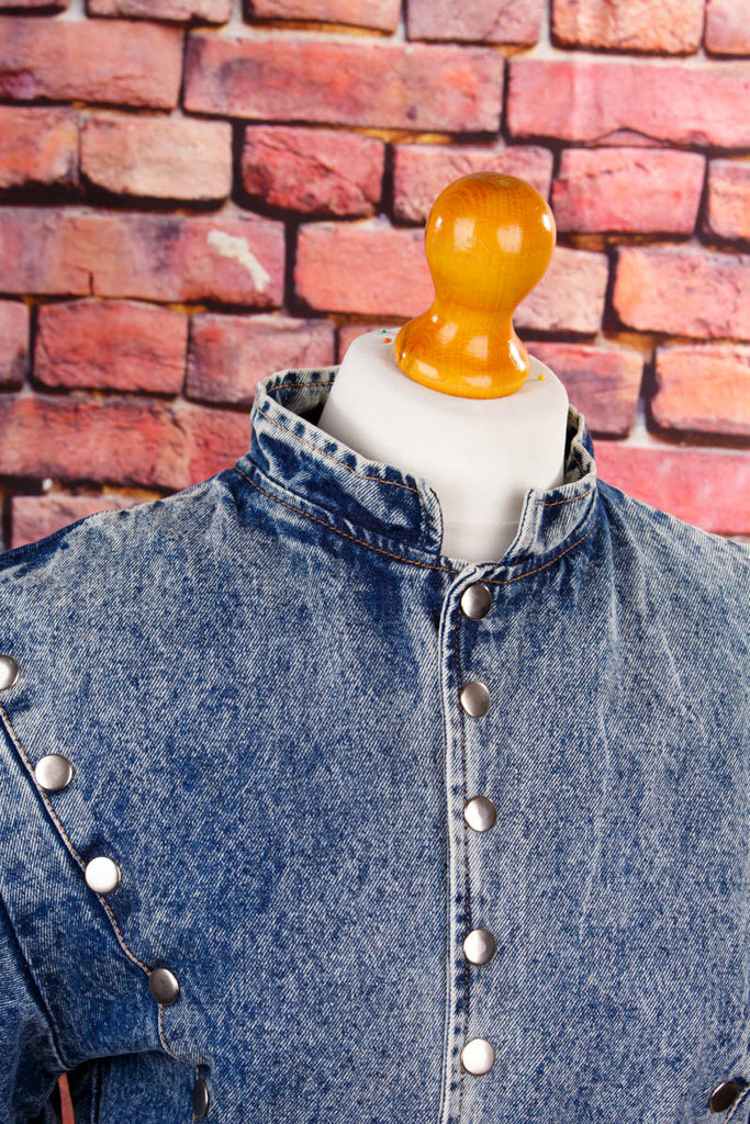 80s Jeans Jacke Stehkragen 80er blau Disco Frau real-80er real-rockabilly Rockabilly S 36-38 Special vintageberlin.de