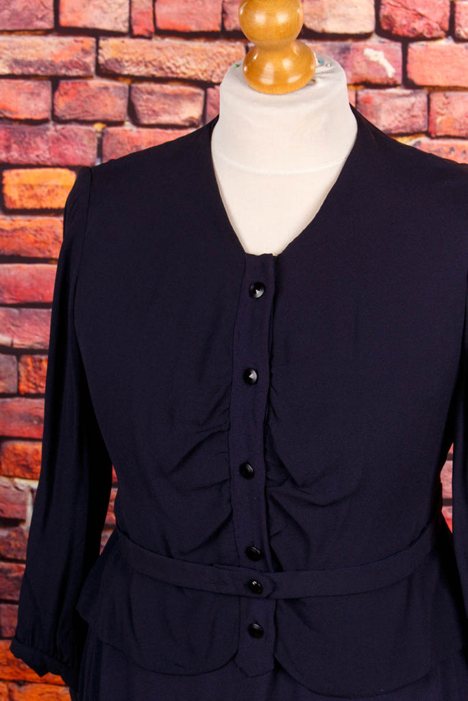 40er Jahre Crepekleid dunkelblau 30er 40er 50er blau Charleston Flapper&Charleston Frau L 44-46 real-rockabilly Rockabilly Special vintageberlin.de