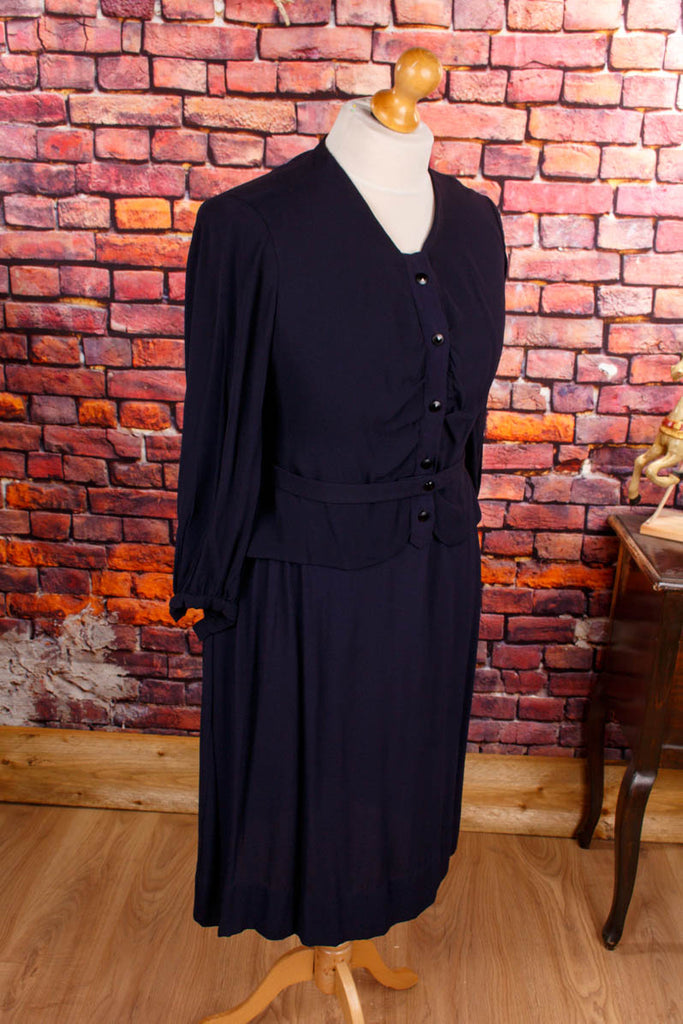 40er Jahre Crepekleid dunkelblau 30er 40er 50er blau Charleston Flapper&Charleston Frau L 44-46 real-rockabilly Rockabilly Special vintageberlin.de